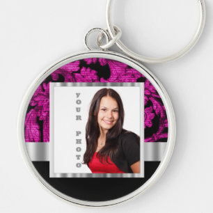 Magenta damask instagram photo template key ring