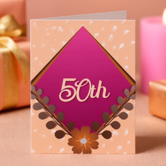 Magenta Diamond With Leaves 50th Birthday I Invitation