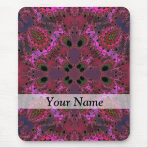 Magenta digital fractal pattern mouse pad