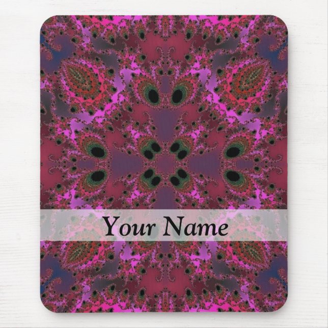 Magenta digital fractal pattern mouse pad (Front)