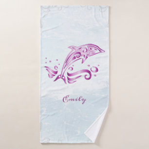 Magenta Dolphin Personalised Bath Towel Set