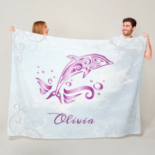 Magenta Dolphin Personalised Fleece Blanket