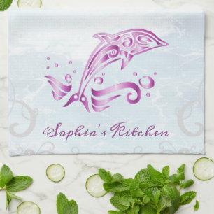 Magenta Dolphin Personalised Kitchen Towel