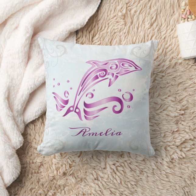 Magenta Dolphin Personalised Throw Pillow (Blanket)