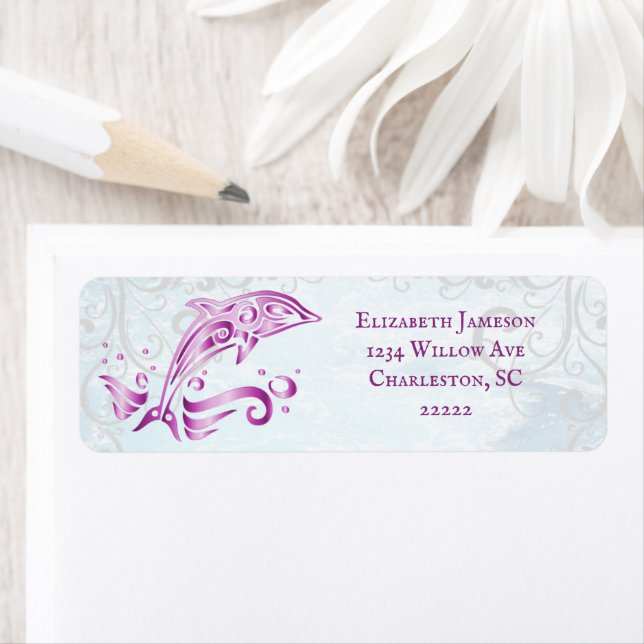 Magenta Dolphin Return Address Label (Insitu)
