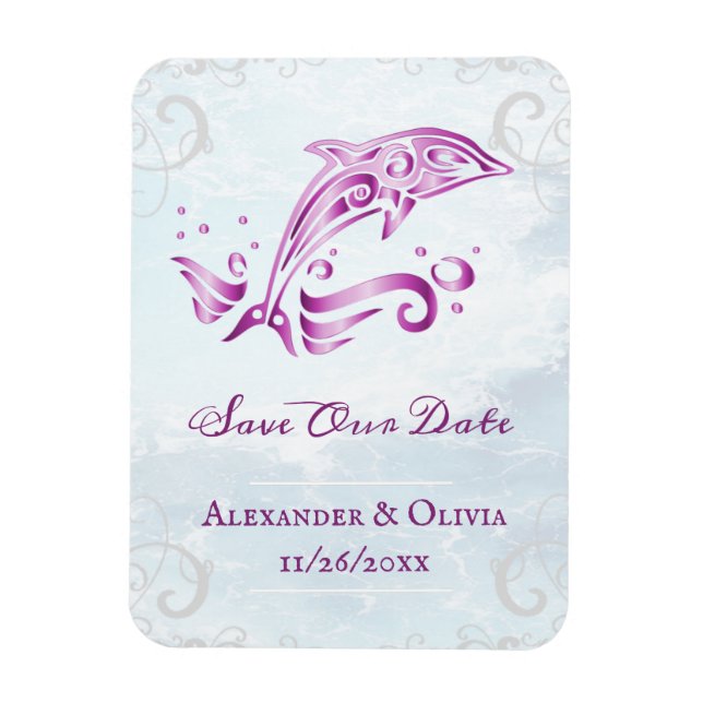 Magenta Dolphin Save The Date Magnet (Vertical)
