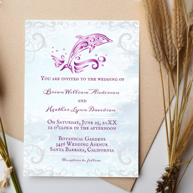Magenta Dolphin Wedding Invitation (Magenta Dolphin Wedding Invitation)