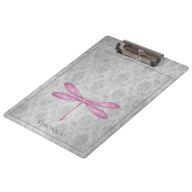 Magenta Dragonfly Damask Clipboard (Angled)
