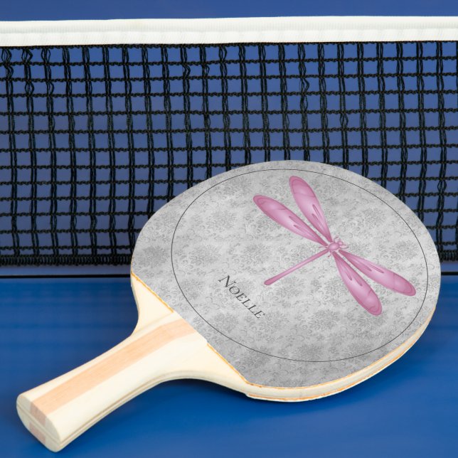 Magenta Dragonfly Damask Ping Pong Paddle (Insitu)