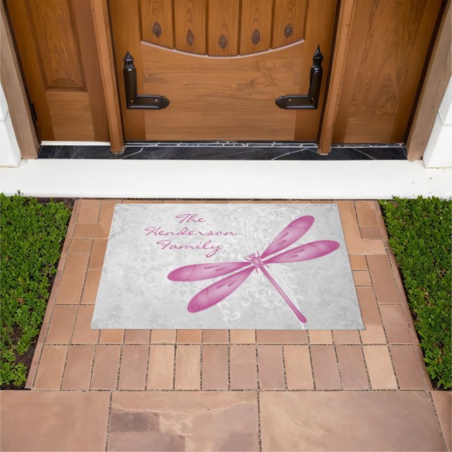 Magenta Dragonfly Personalised Doormat (Outdoor)