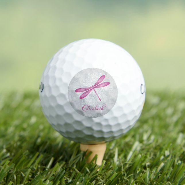 Magenta Dragonfly Personalised Golf Balls (Insitu Tee)