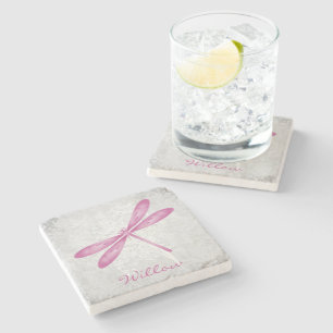 Magenta Dragonfly Personalised Stone Coaster