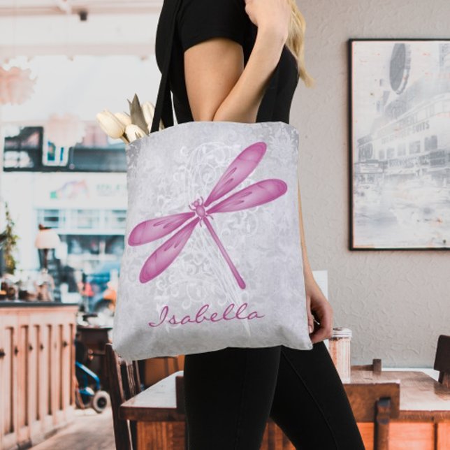 Magenta Dragonfly Personalised Tote Bag (Magenta Dragonfly Personalized Tote Bag)