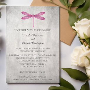 Magenta Dragonfly Wedding Invitation