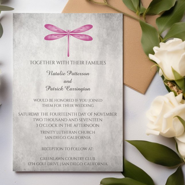 Magenta Dragonfly Wedding Invitation (Magenta Dragonfly Wedding Invitation)