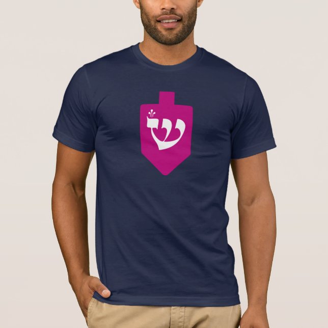 Magenta Dreidel Hebrew Letter Shin Hanukkah T-Shirt (Front)
