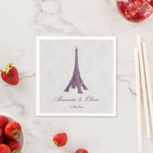 Magenta Eiffel Tower Damask Bridal Shower Napkin