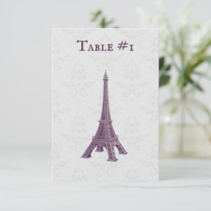 Magenta Eiffel Tower Damask Wedding Table Card