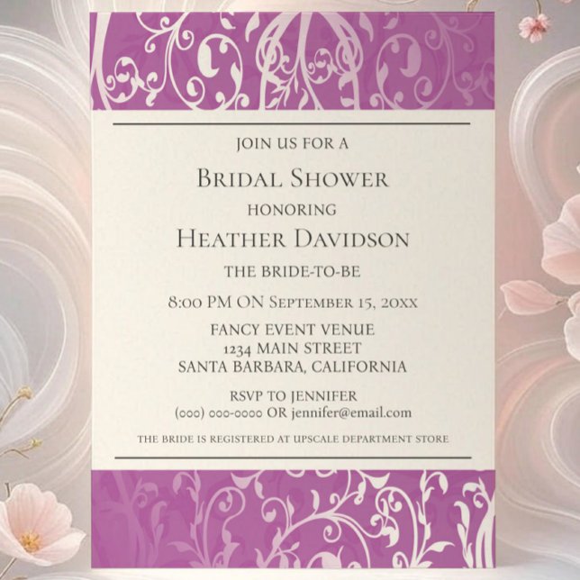Magenta Elegant Flourish Bridal Shower Invite (Magenta Elegant Flourish Bridal Shower Invite)