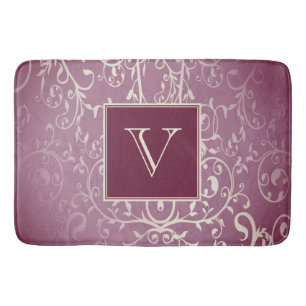 Magenta Elegant Flourish Monogram Bath Mat