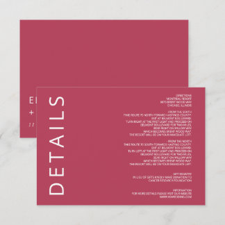 Magenta Elegant Modern Minimalist Wedding Enclosure Card