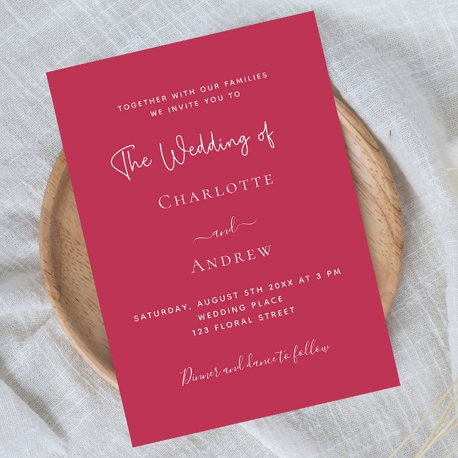 Magenta elegant script luxury wedding invitation (Creator Uploaded)