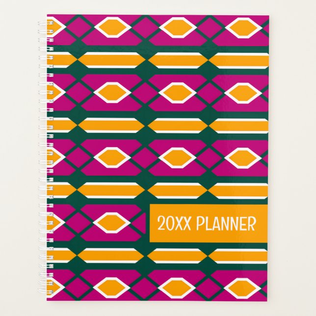 Magenta, Emerald, and Goldenrod Geometric Pattern Planner (Front)