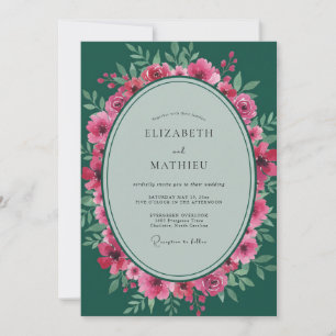 Magenta Emerald Leafy Wedding Invitation