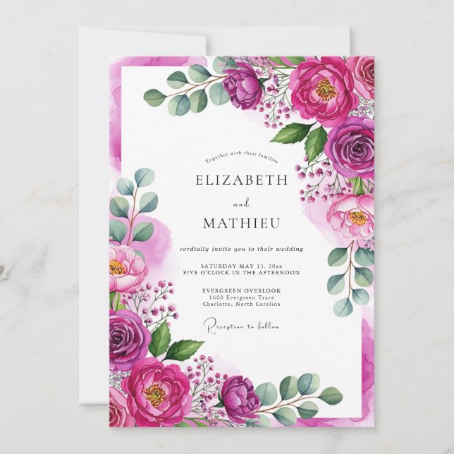 Magenta Ethereal Bloom Wedding Invitation (Front)