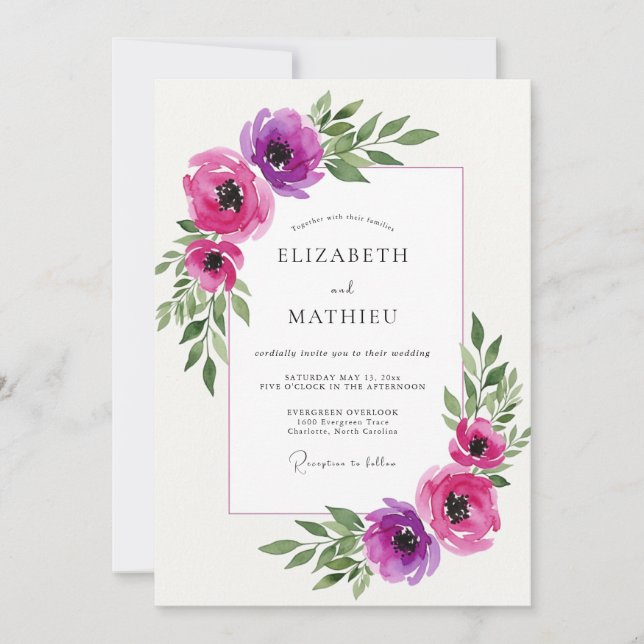 Magenta Ethereal Flourish Wedding Invitation (Front)