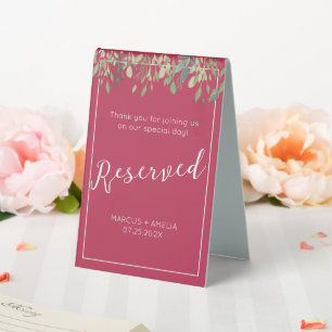  Magenta & Eucalyptus Reserved Table Tent Sign