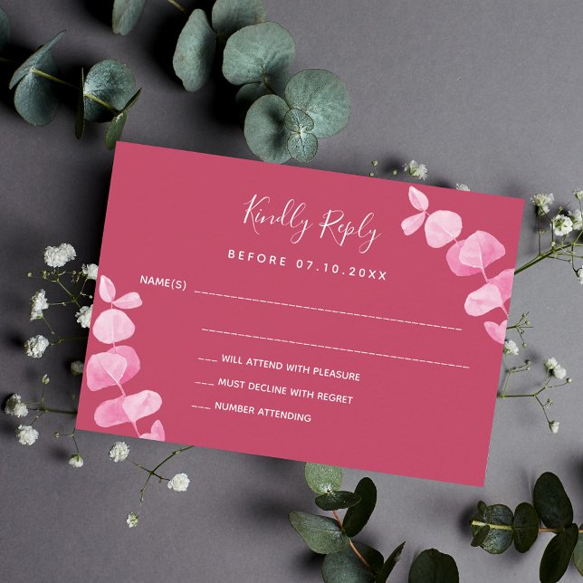 Magenta eucalyptus wedding response RSVP Card (Creator Uploaded)