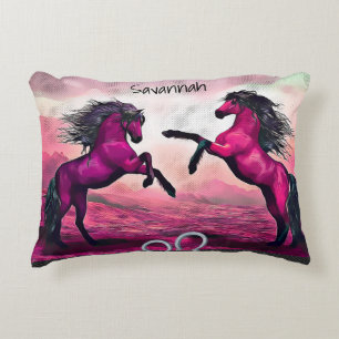 Magenta Fantasy Horses in Cartoon Dot  Decorative Cushion