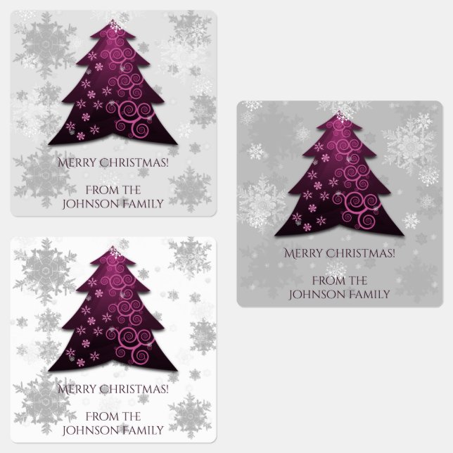 Magenta Festive Christmas Tree Baking Label (Group)