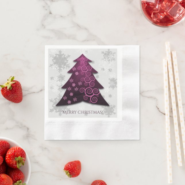 Magenta Festive Christmas Tree Paper Napkin (Insitu)