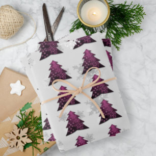 Magenta Festive Christmas Tree Wrapping Paper