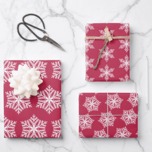 Magenta Festive Snowflakes Christmas Wrapping Paper Sheet