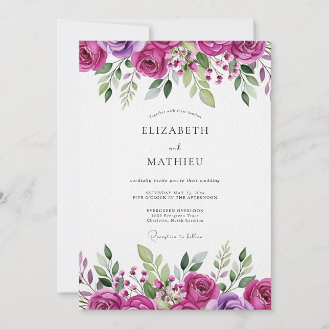 Magenta Floral Bloom Wedding Invitation (Front)