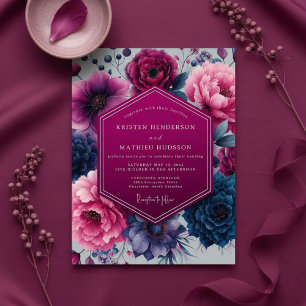 Magenta Floral Enchantment Wedding Invitation