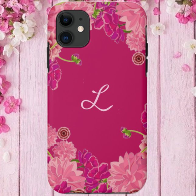 Magenta floral initial  Case-Mate iPhone case (Creator Uploaded)