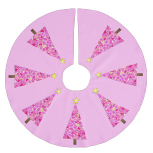 Magenta floral modern Christmas tree Brushed Polyester Tree Skirt