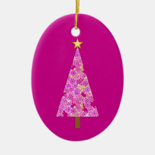 Magenta floral modern Christmas tree Ceramic Ornament