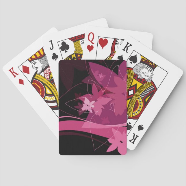 Magenta Floral Pattern Playing Cards (Back)