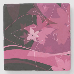 Magenta Floral Pattern Stone Coaster
