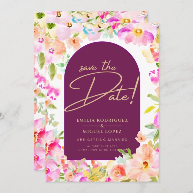 Magenta Floral Wedding Invitation (Front/Back)