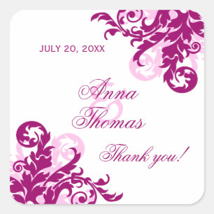 Magenta Flourish Wedding Favour Stickers
