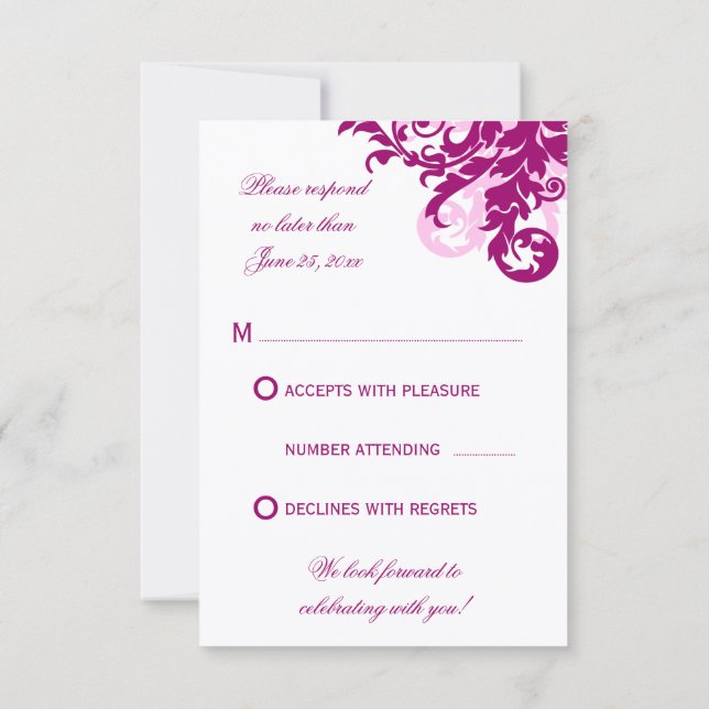 Magenta Flourish Wedding RSVP Cards (Back)