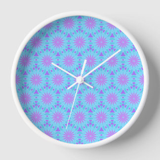 Magenta Flowers with Sky Blue and Purple Shape Clock