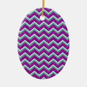 Magenta Foil and Teal ZigZag Pattern Ceramic Ornament