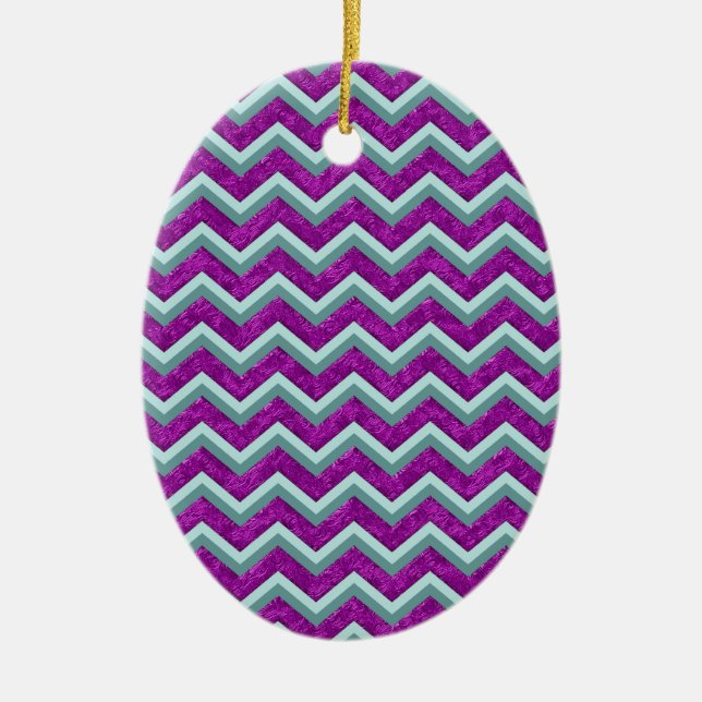 Magenta Foil and Teal ZigZag Pattern Ceramic Ornament (Front)
